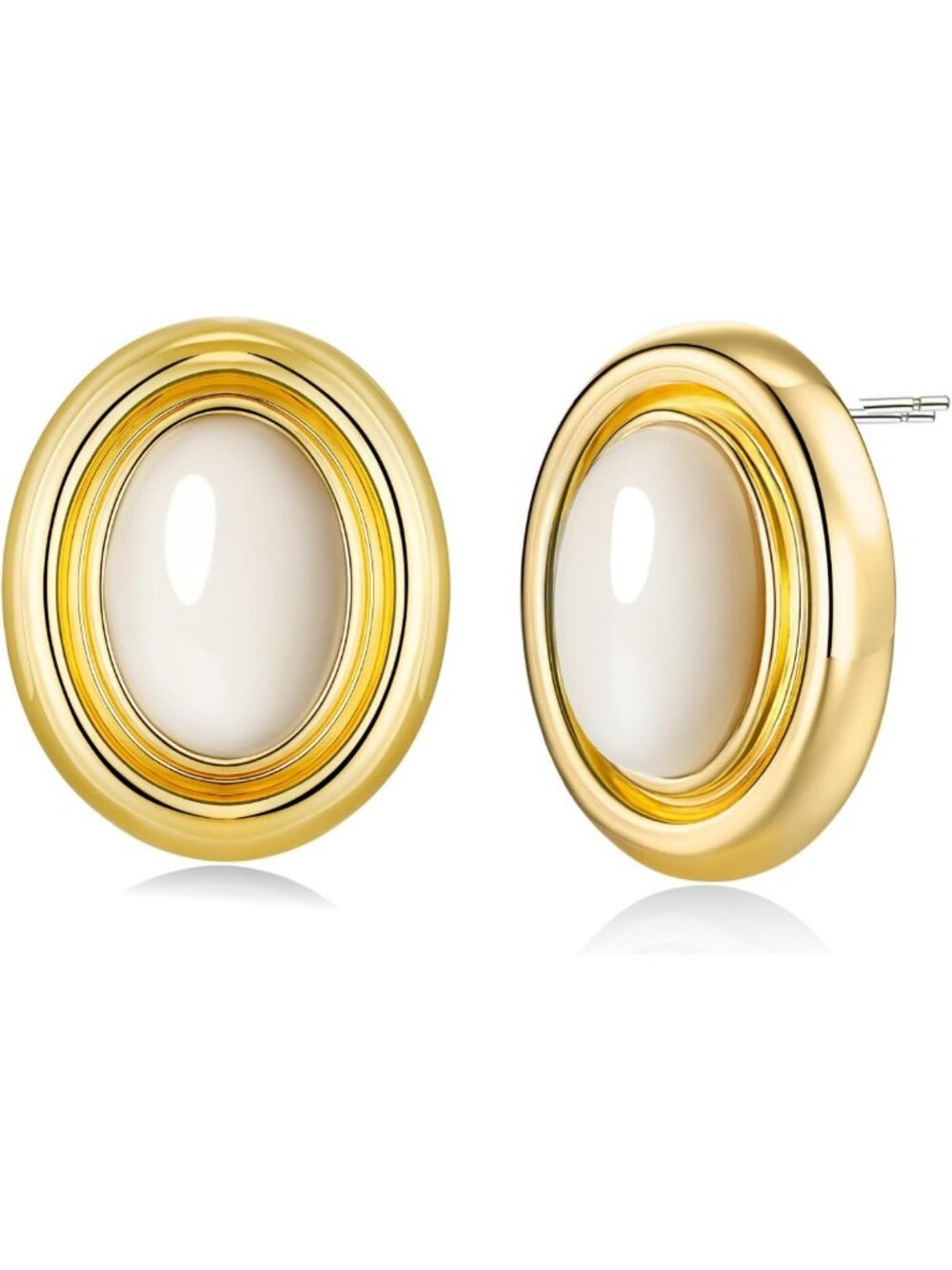 Bold 18K Gold Plated Chunky Statement Earrings, Bohemian Gemstone Studs, Unique
